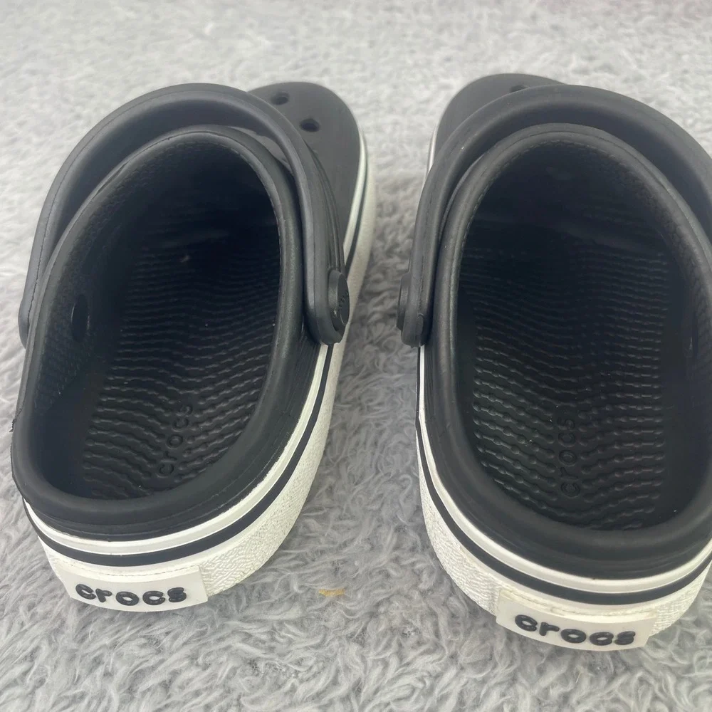 Crocs Bayaband Child Size C8 Black White Sporty Racing Stripe Sandals
